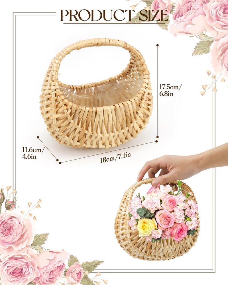 OXDFK Rattan Half Moon Wicker Basket, Small Wicker Woven Basket with Handle, Woven Wedding Flower Girl Baskets, Picnic Basket, for Home Wedding Decor, Photo Props, Camping - Image 2